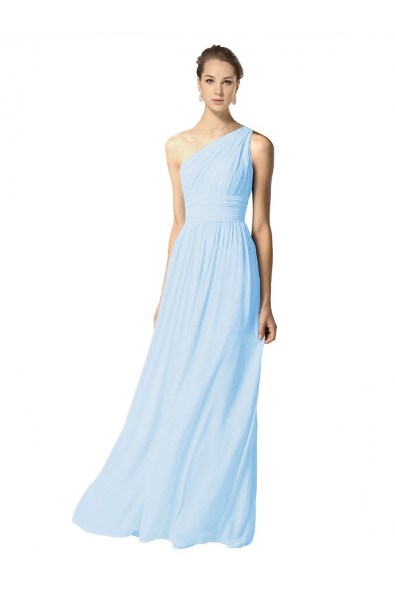 Helles Himmelblau A-Linien Eine-Schulter Chiffon Lange Brautjungfernkleider Verkäufer