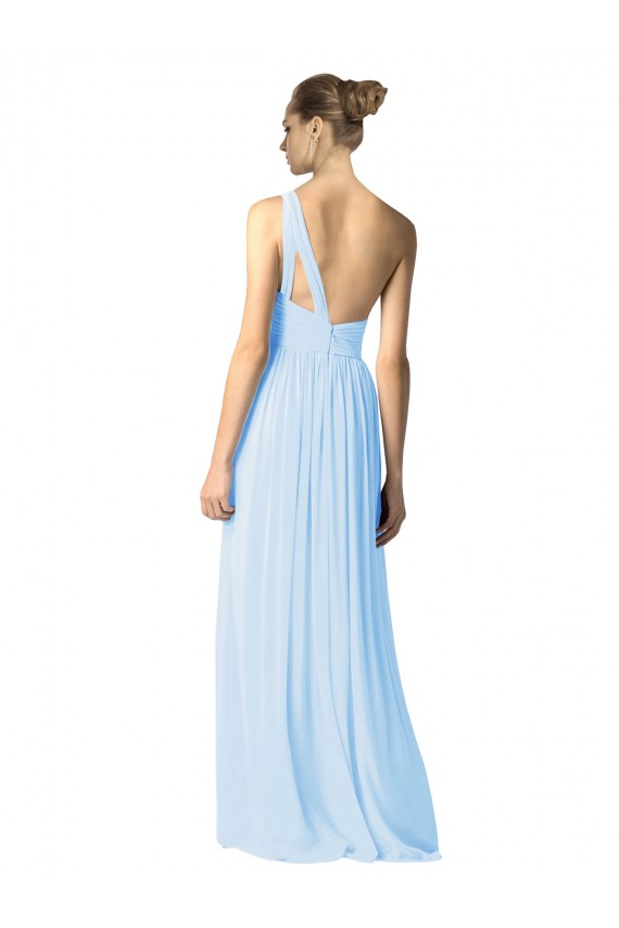 Helles Himmelblau A-Linien Eine-Schulter Chiffon Lange Brautjungfernkleider Verkäufer