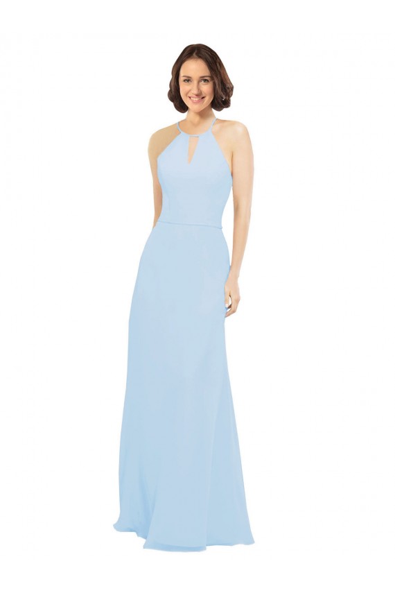 Helles Himmelblau A-Linien Neckholder Chiffon Lange Brautjungfernkleider Verkäufer