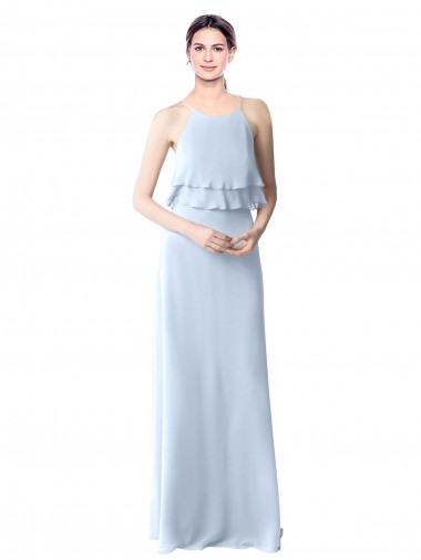 Helles Himmelblau A-Linien Neckholder Chiffon Lange Brautjungfernkleider Verkäufer