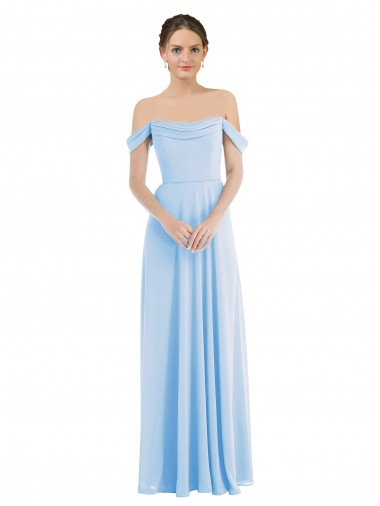 Helles Himmelblau A-Linien Off-Schulter Chiffon Lange Formale Brautjungfernkleider / Abendkleider Verkäufer