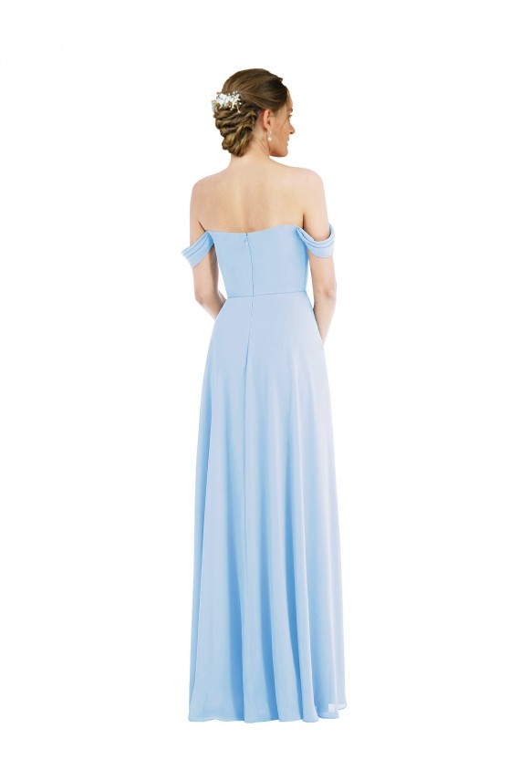 Helles Himmelblau A-Linien Off-Schulter Chiffon Lange Formale Brautjungfernkleider / Abendkleider Verkäufer