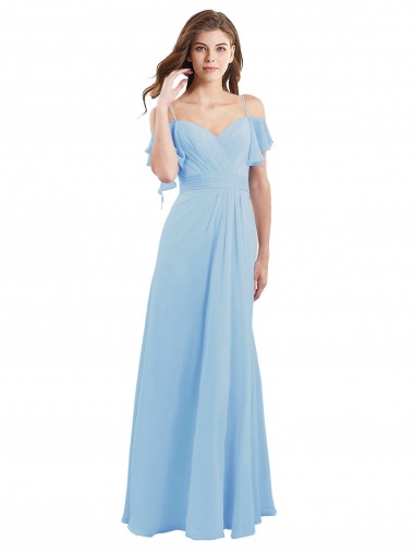 Helles Himmelblau A-Linien Spaghetti-Träger Chiffon Lange Brautjungfernkleider Verkäufer