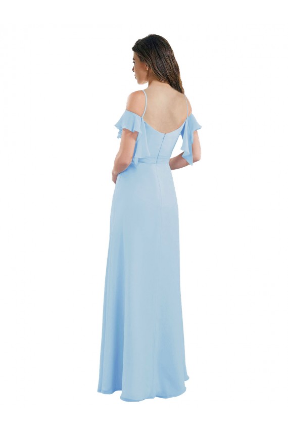 Helles Himmelblau A-Linien Spaghetti-Träger Chiffon Lange Brautjungfernkleider Verkäufer