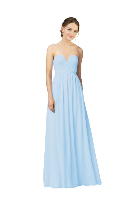 Helles Himmelblau A-Linien Trägerlos Chiffon Lange Brautjungfernkleider Verkäufer