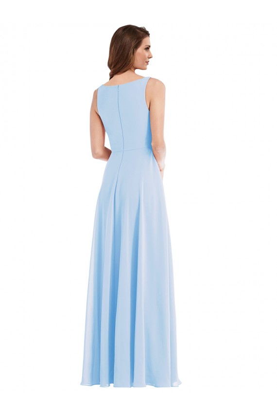 Helles Himmelblau A-Linien V-Ausschnitt Chiffon Lange Brautjungfernkleider Verkäufer