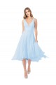 Helles Himmelblau A-Linien V-Ausschnitt Midi Chiffon Kurze Brautjungfernkleider / Cocktailkleider / Heimkehr Kleider Verkäufer
