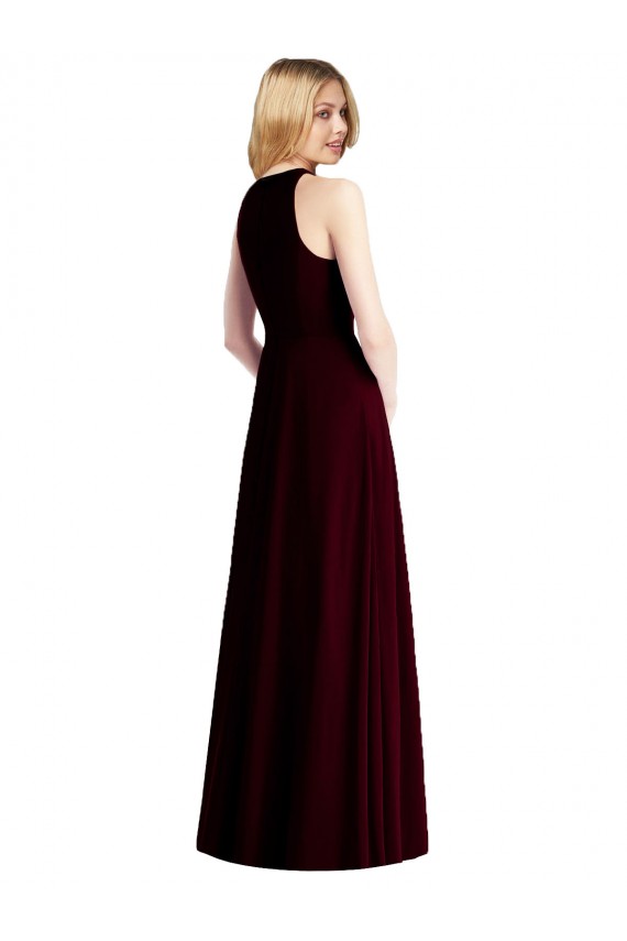 Helles Himmelblau Trompete Neckholder Chiffon Lange Brautjungfernkleider Verkäufer