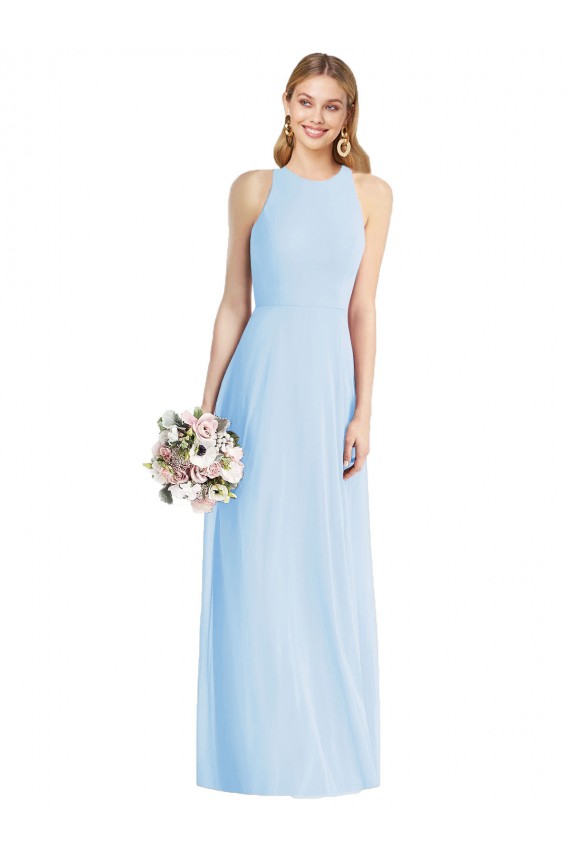Helles Himmelblau Trompete Neckholder Chiffon Lange Brautjungfernkleider Verkäufer