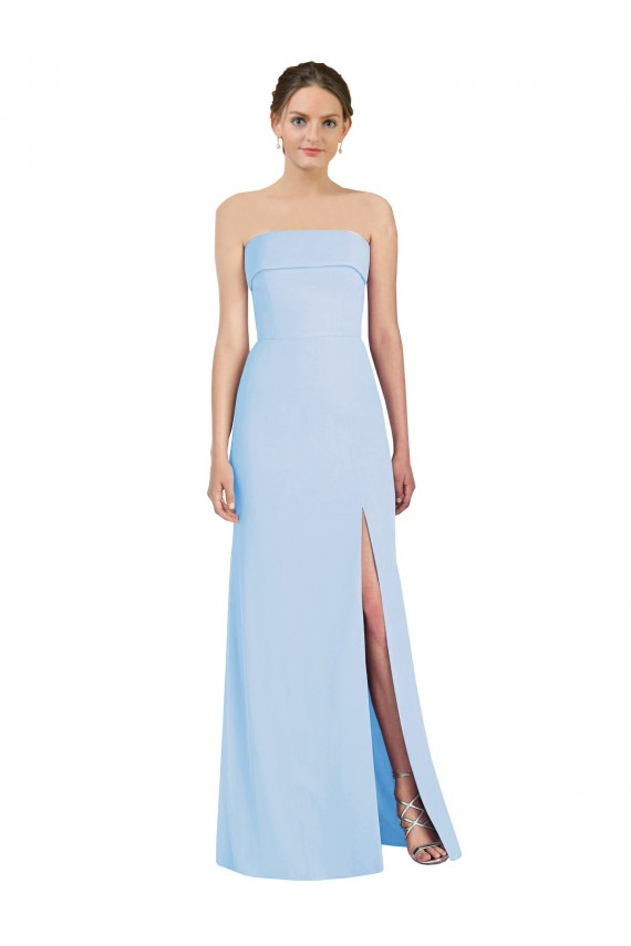 Helles Himmelblau Trompete Trägerlos Chiffon Lange Formale Brautjungfernkleider / Abendkleider Verkäufer