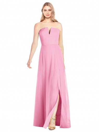 Hot Rosa Trompete V-Ausschnitt Trägerlos Chiffon Lange Brautjungfernkleider Verkäufer