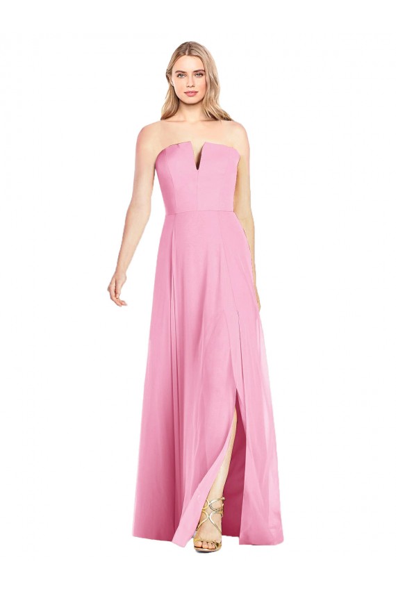 Hot Rosa Trompete V-Ausschnitt Trägerlos Chiffon Lange Brautjungfernkleider Verkäufer