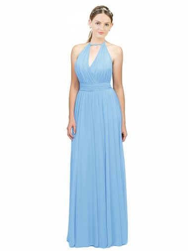 Immergrün A-Linien Neckholder Chiffon Lange Brautjungfernkleider Verkäufer