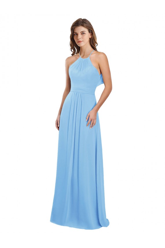 Immergrün A-Linien Neckholder Chiffon Lange Brautjungfernkleider Verkäufer