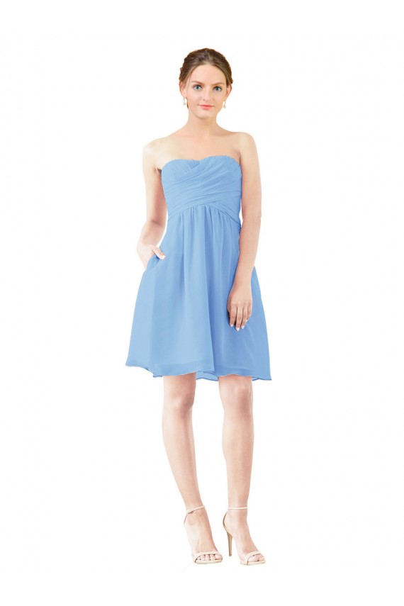 Immergrün A-Linien Trägerlos Knielang Chiffon Kurze Brautjungfernkleider / Cocktailkleider / Heimkehr Kleider Verkäufer