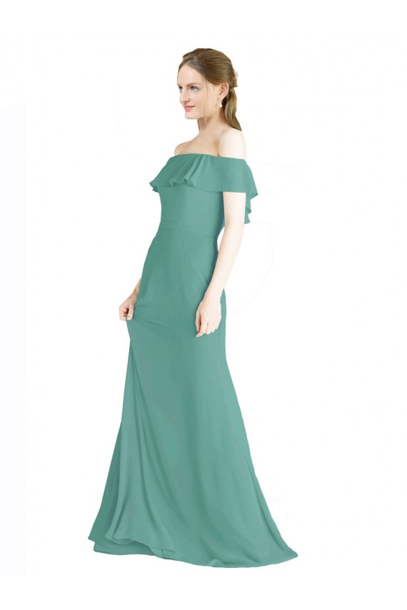 Isländisches Silber A-Linien Off-Schulter Chiffon Lange Brautjungfernkleider Verkäufer