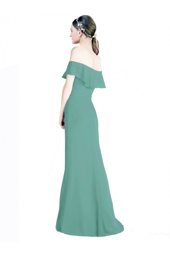 Isländisches Silber A-Linien Off-Schulter Chiffon Lange Brautjungfernkleider Verkäufer
