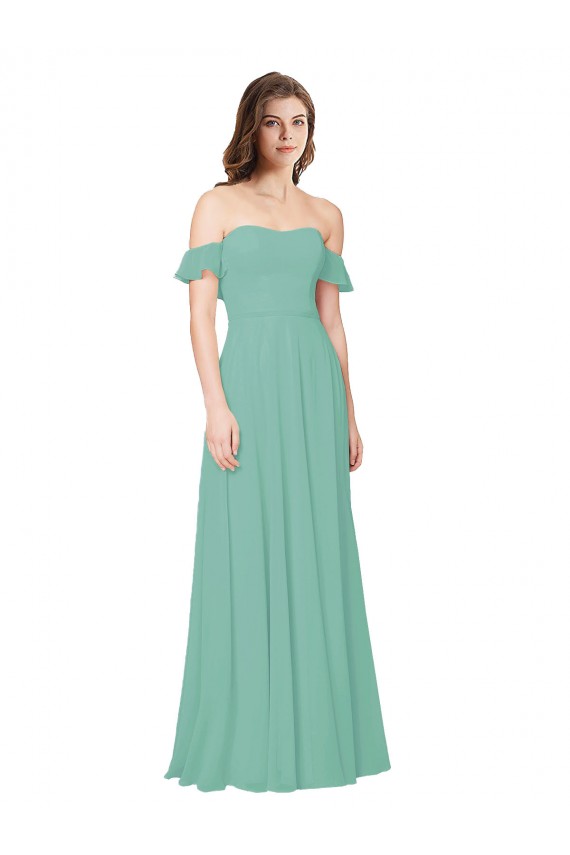 Jade A-Linien Off-Schulter Chiffon Lange Brautjungfernkleider Verkäufer