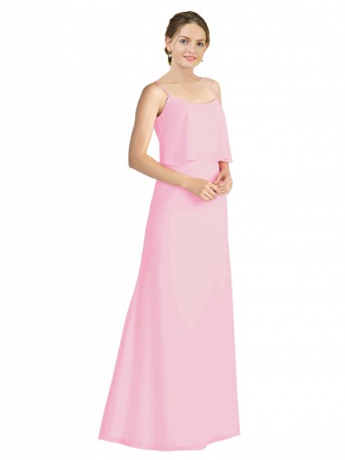 Kaum Rosa A-Linien Spaghetti-Träger Chiffon Lange Brautjungfernkleider Verkäufer
