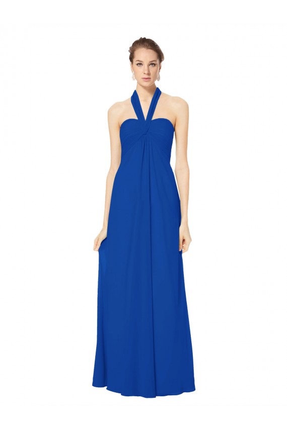 Königsblau A-Linien Neckholder Chiffon Lange Brautjungfernkleider Verkäufer