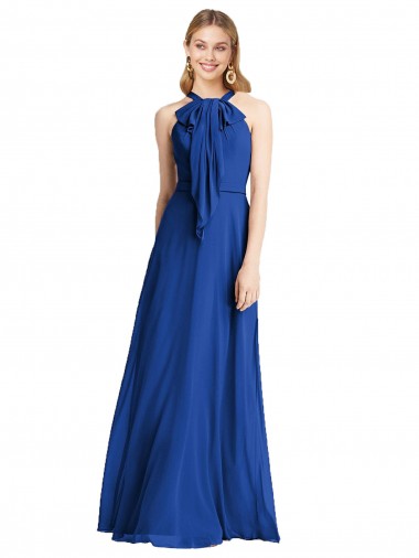 Königsblau A-Linien Neckholder Chiffon Lange Brautjungfernkleider Verkäufer