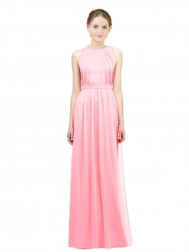 Lachs A-Linien Neckholder Chiffon Lange Brautjungfernkleider Verkäufer