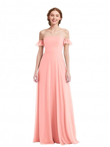 Lachs A-Linien Off-Schulter Chiffon Lange Brautjungfernkleider Verkäufer