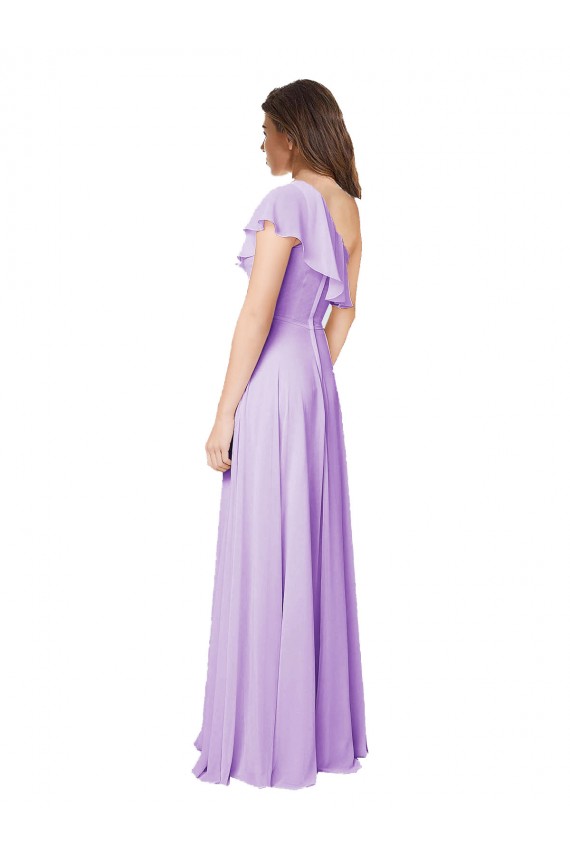 Lila A-Linien Eine-Schulter Chiffon Lange Brautjungfernkleider Verkäufer