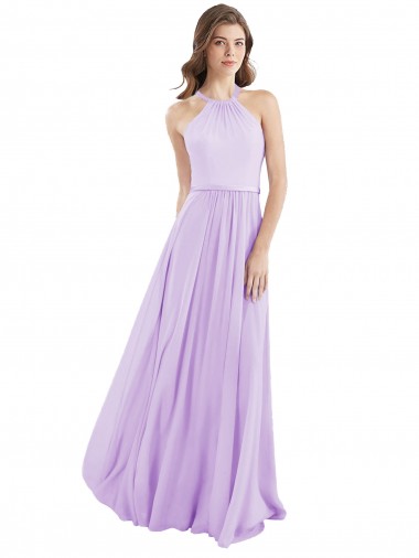 Lila A-Linien Neckholder Chiffon Lange Brautjungfernkleider Verkäufer