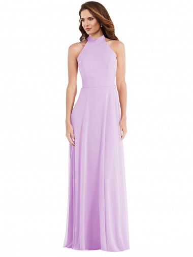 Lila A-Linien Neckholder Chiffon Lange Brautjungfernkleider Verkäufer