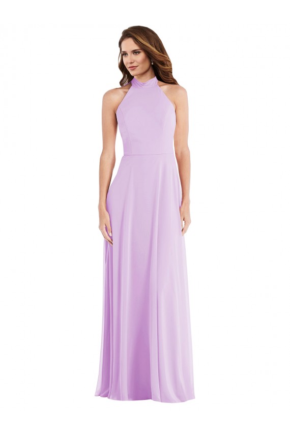 Lila A-Linien Neckholder Chiffon Lange Brautjungfernkleider Verkäufer