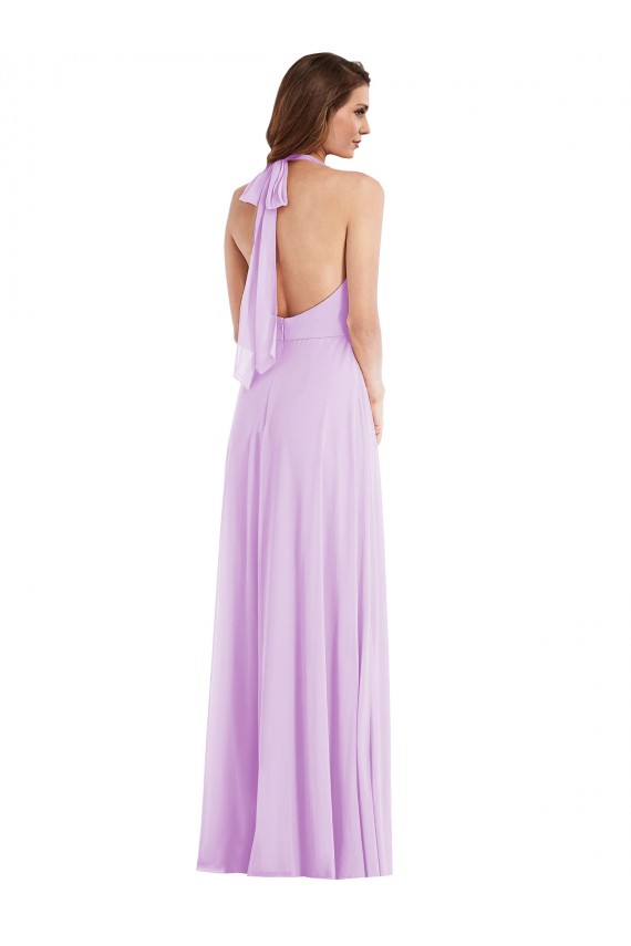 Lila A-Linien Neckholder Chiffon Lange Brautjungfernkleider Verkäufer