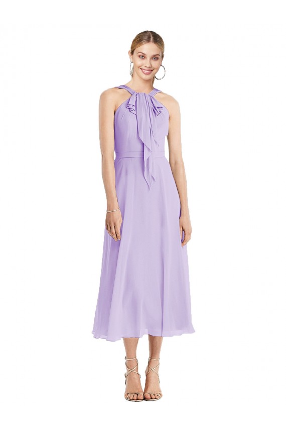 Lila A-Linien Neckholder Wadenlang Chiffon Kurze Brautjungfernkleider / Cocktailkleider Verkäufer