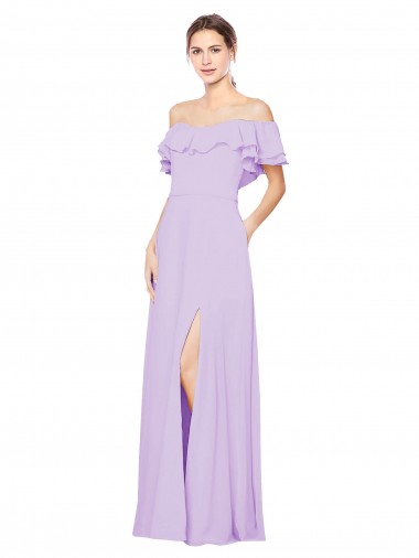 Lila A-Linien Off-Schulter Trägerlos Chiffon Lange Brautjungfernkleider Verkäufer
