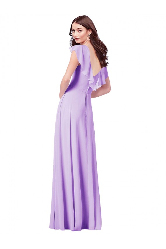 Lila A-Linien V-Ausschnitt Chiffon Lange Brautjungfernkleider Verkäufer