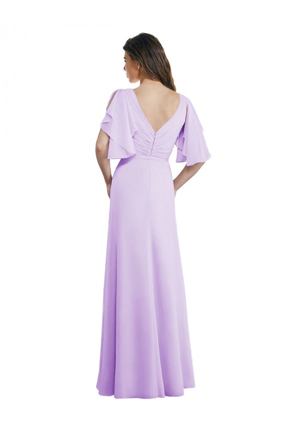Lila A-Linien V-Ausschnitt Chiffon Lange Brautjungfernkleider Verkäufer