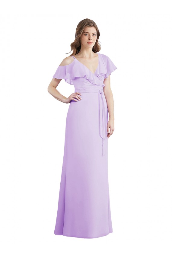 Lila A-Linien V-Ausschnitt Chiffon Lange Brautjungfernkleider Verkäufer