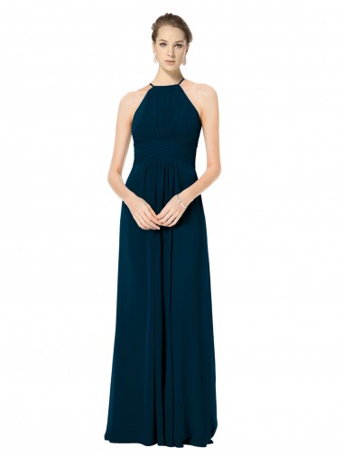 Mitternachtsgrün A-Linien Spaghetti-Träger Neckholder Chiffon Lange Brautjungfernkleider Verkäufer