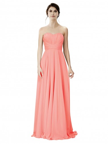 Peach A-Linien Trägerlos Chiffon Lange Brautjungfernkleider Verkäufer