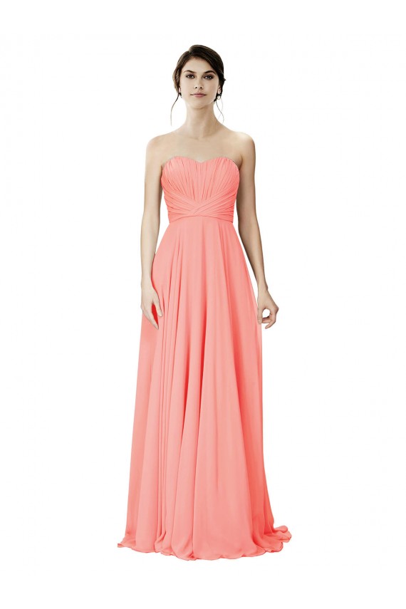Peach A-Linien Trägerlos Chiffon Lange Brautjungfernkleider Verkäufer