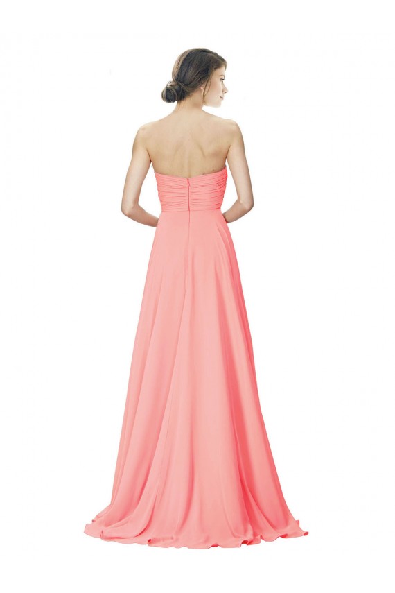 Peach A-Linien Trägerlos Chiffon Lange Brautjungfernkleider Verkäufer