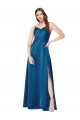 Pfauenblau A-Linien Spaghetti-Träger Haube Ausschnitt Seidiger Satin Lange Formale Brautjungfernkleider / Abendkleider / Abiballkleider Verkäufer