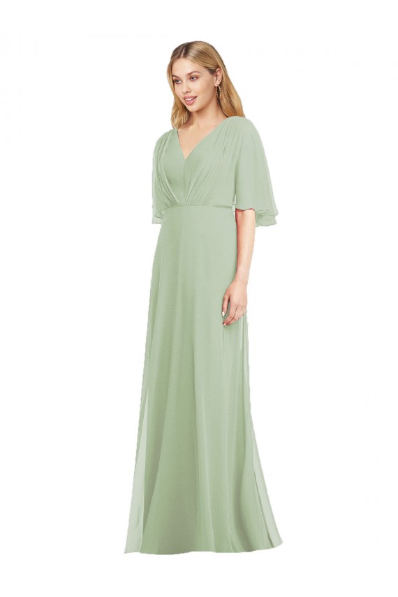 Rauchgrün Trompete V-Ausschnitt Chiffon Lange Brautjungfernkleider Verkäufer