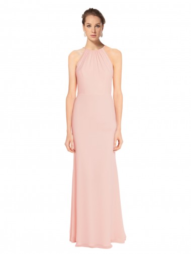 Rosa 114 A-Linien Spaghetti-Träger Neckholder Chiffon Lange Brautjungfernkleider Verkäufer