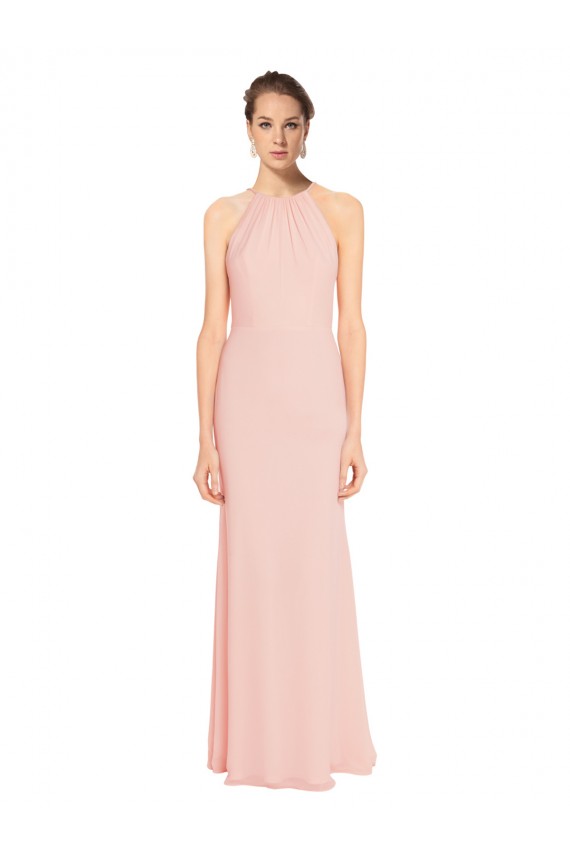 Rosa 114 A-Linien Spaghetti-Träger Neckholder Chiffon Lange Brautjungfernkleider Verkäufer