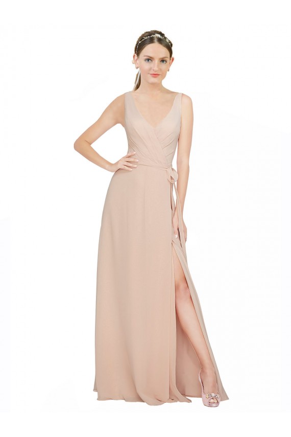 Rosa 114 A-Linien V-Ausschnitt Chiffon Lange Brautjungfernkleider Verkäufer