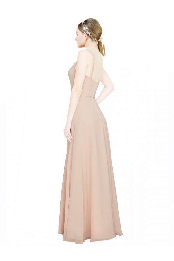 Rosa 114 A-Linien V-Ausschnitt Chiffon Lange Brautjungfernkleider Verkäufer