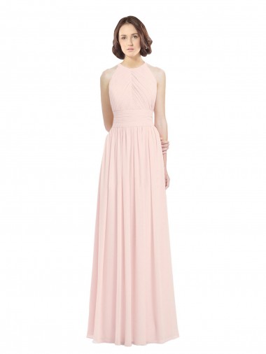 Rosa 42 A-Linien Neckholder Chiffon Lange Brautjungfernkleider Verkäufer