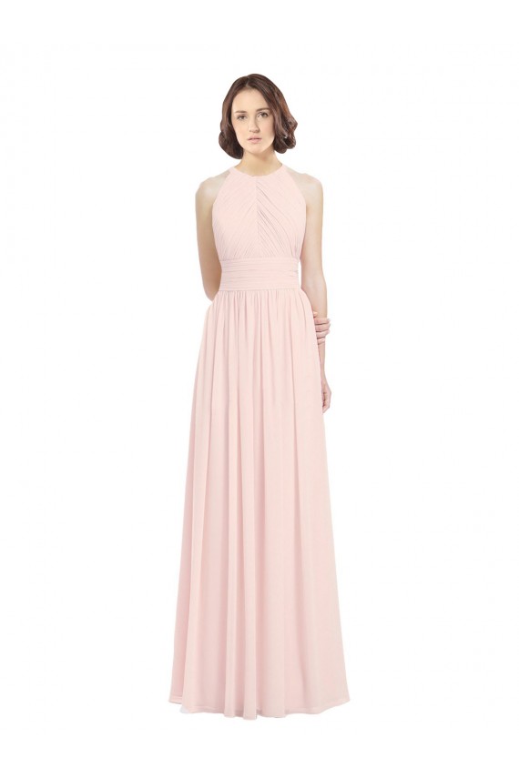 Rosa 42 A-Linien Neckholder Chiffon Lange Brautjungfernkleider Verkäufer