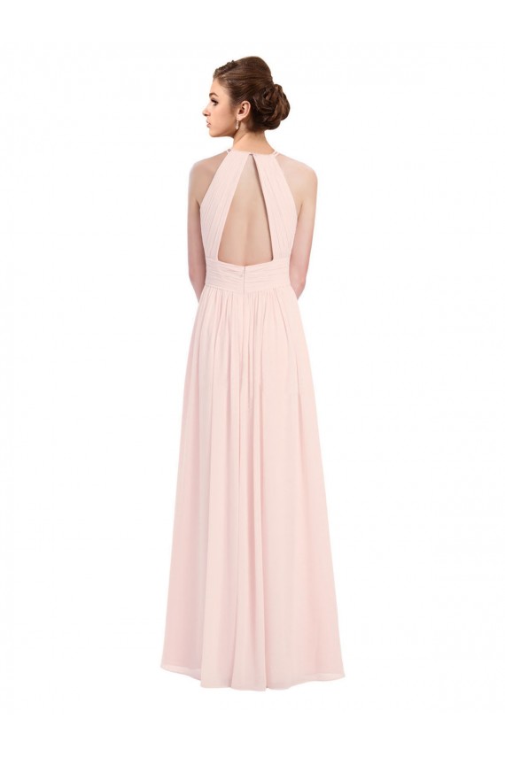 Rosa 42 A-Linien Neckholder Chiffon Lange Brautjungfernkleider Verkäufer